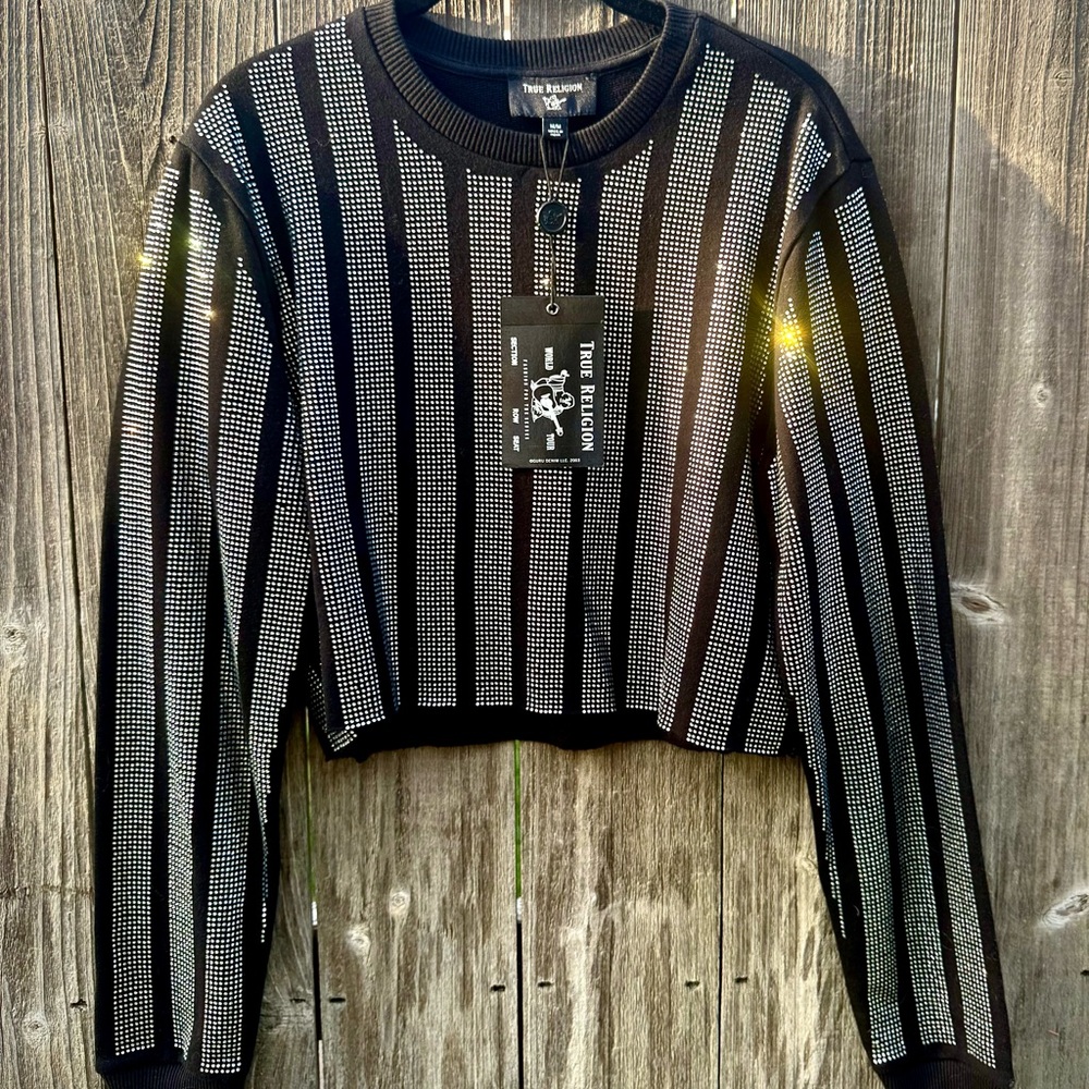 True Religion Black Crystal Striped Women's Sweatshirt